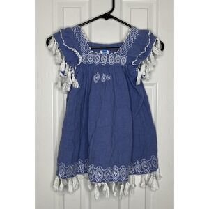Mer St. Barth Girls Fringe Dress Patterned Blue Size 4